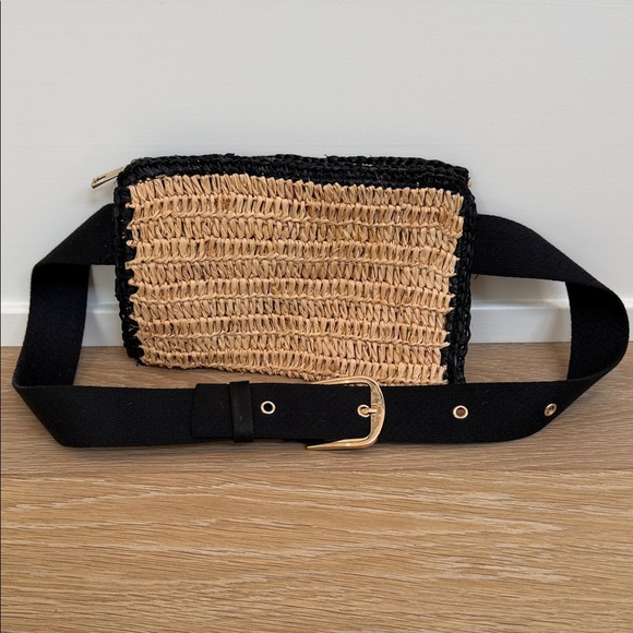 Hat Attack Handbags - Hat Attack Black and Tan Woven Crossbody Bag